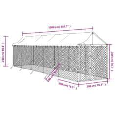 Vidaxl Vonkajší koterec pre psov so strechou striebor. 2x10x2,5m oceľ