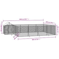 Vidaxl Vonkajší koterec pre psov so strechou strieborný 10x6x2,5m oceľ