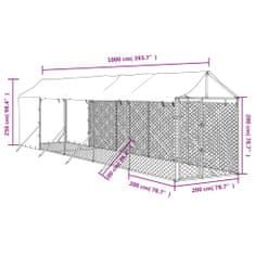 Vidaxl Vonkajší koterec pre psov so strechou striebor. 2x10x2,5m oceľ