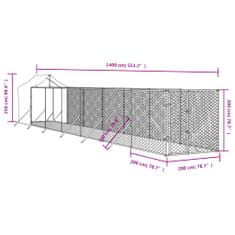 Vidaxl Vonkajší koterec pre psov so strechou strieborný 2x14x2,5m oceľ