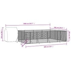 Vidaxl Vonkajší koterec pre psov so strechou strieborný 6x6x2,5 m oceľ