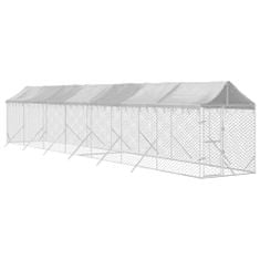 Petromila vidaXL Vonkajší koterec pre psov so strechou striebor. 2x14x2,5m oceľ