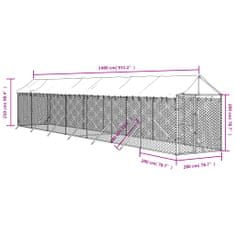 Petromila vidaXL Vonkajší koterec pre psov so strechou striebor. 2x14x2,5m oceľ