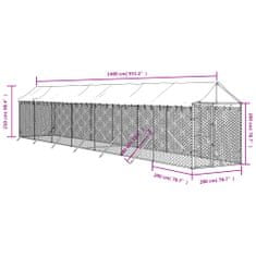 Vidaxl Vonkajší koterec pre psov so strechou striebor. 2x14x2,5m oceľ