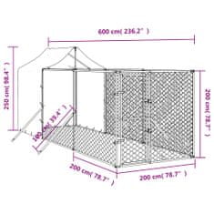 Vidaxl Vonkajší koterec pre psov so strechou strieborný 2x6x2,5 m oceľ