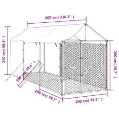 Petromila vidaXL Vonkajší koterec pre psov so strechou strieborný 2x6x2,5 m oceľ