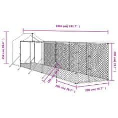 Vidaxl Vonkajší koterec pre psov so strechou strieborný 2x10x2,5m oceľ