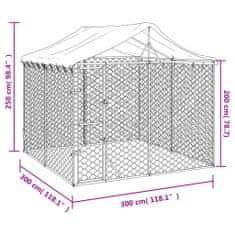 Petromila vidaXL Vonkajší koterec pre psov so strechou strieborný 3x3x2,5 m oceľ