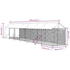 Vidaxl Vonkajší koterec pre psov so strechou striebor. 2x14x2,5m oceľ