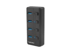 Natec Mantis 2 aktívny rozbočovač s funkciou nabíjania 4x USB 3.0 HUB, vypínač, napájací adaptér