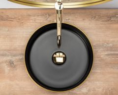 REA Sami Marble umývadlo, 36 x 36 cm, čierna / zlatý okraj, REA-U0595
