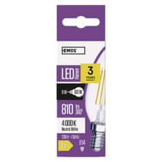 EMOS LED žiarovka Filament sviečka / E14 / 6 W (60 W) / 810 lm / neutrálna biela