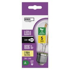 EMOS LED žiarovka Filament A60 A CLASS/ E27 / 3,8 W (60 W) / 806 lm / teplá biela