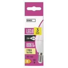 EMOS LED žiarovka Classic sviečka / E14 / 7,3 W (60 W) / 806 lm / teplá biela