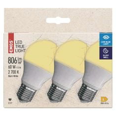 EMOS LED žiarovka True Light A60 / E27 / 7,2 W (60 W) / 806 lm / teplá biela