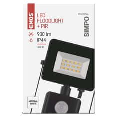 EMOS LED reflektor SIMPO s pohybovým čidlom 10,5W, čierna, neutrálna biela