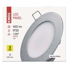 EMOS LED panel 120mm, kruhový vstavaný strieborný, 6W neutr. b.