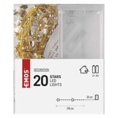 EMOS LED vianočná reťaz zlatý – hviezdičky, 1,9 m, 2x AA, vnútorný, teplá biela, časovač