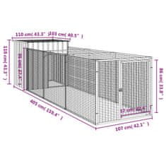 Vidaxl Búda pre psa s výbehom antracitová 110x405x110 cm pozink. oceľ