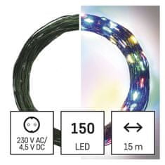 EMOS LED vianočná nano reťaz zelená, 15 m, vonkajšia aj vnútorná, multicolor, časovač