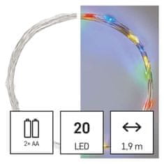 EMOS LED vianočná nano reťaz, 1,9 m, 2x AA, vnútorná, multicolor, časovač