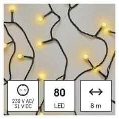 EMOS LED vianočná cherry reťaz – guličky, 8 m, vonkajšia aj vnútorná, teplá biela, časovač