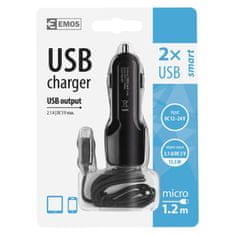 EMOS Univerzálny USB adaptér do auta 3,1A (15,5W) max., káblový