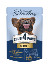 Club4Paws Premium CLUB 4 PAWS PRÉMIOVÝ VÝBER KOMPLETNÉ MOKRÉ KRMIVO PRE DOSPELÝCH PSOV MALÝCH PLEMIEN - ŠŤAVNÉ KÚSKY S HOVÄZÍM MÄSOM A ZELENINOU V Omáčke 12X85G + DARČEK!