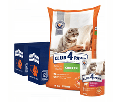 Club4Paws Premium CLUB 4 PAWS PREMIUM SUCHÉ KRMIVO PRE DOSPELÉ MAČKY - KURČA 14 KG + 48 VRÁCOK AKO DARČEK!