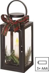 EMOS LED dekorácia – vianočný lampáš so sviečkou čierna, 20 cm, 3x AAA, vnútorné, vintage