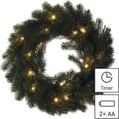 EMOS LED vianočný veniec, 40 cm, 2x AA, vnútorná, teplá biela, časovač