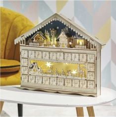 EMOS LED adventný kalendár drevený, 40x50 cm, 2x AA, vnútorná, teplá biela, časovač