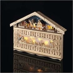 EMOS LED adventný kalendár drevený, 40x50 cm, 2x AA, vnútorná, teplá biela, časovač