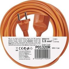 EMOS Dvoužilový pohyblivý přívod 20 m / 1 zásuvka / oranžový / PVC / 230 V / 1,5 mm2