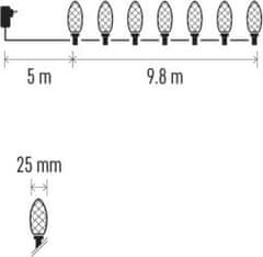 EMOS LED vianočná reťaz, farebné žiarovky, 9,8 m, multicolor, multifunkcia