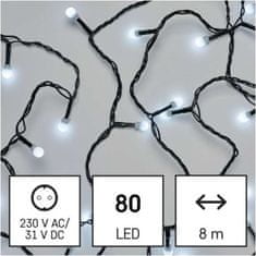 EMOS LED vianočné cherry reťaz – guličky, 8 m, vonkajšia aj vnútorná, studená biela, časovač