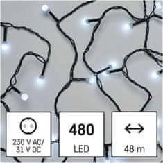 EMOS LED vianočné cherry reťaz - guličky, 48 m, vonkajšie aj vnútorné, studená biela, časovač