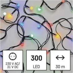 EMOS LED vianočné cherry reťaz – guličky, 30 m, vonkajšie aj vnútorné, multicolor, časovač