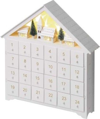 EMOS LED adventný kalendár drevený, 35x33 cm, 2x AA, vnútorná, teplá biela, časovač