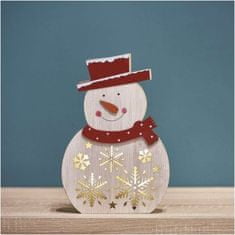 EMOS LED vianočný snehuliak drevený, 30 cm, 2x AA, vnútorná, teplá biela, časovač