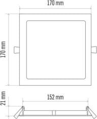 EMOS LED panel 170×170, štvorcový vstavaný biely, 12W teplá biela