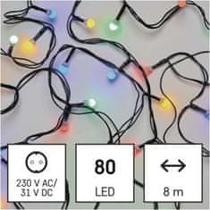 EMOS LED vianočné cherry reťaz – guličky, 8 m, vonkajšie aj vnútorné, multicolor, časovač