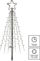 EMOS LED vianočný strom kovový, 180 cm, vonkajšie aj vnútorné, studená biela, časovač