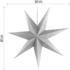 EMOS Vianočná hviezda papierová závesná so zlatými trblietkami v strede, biela, 60 cm, vnútorná