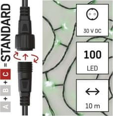 EMOS Štandard LED spojovacia vianočná reťaz, 10 m, vonkajšia aj vnútorná, zelená