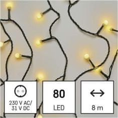 EMOS LED vianočné cherry reťaz – guličky, 8 m, vonkajšia aj vnútorná, teplá biela, časovač