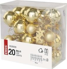 EMOS LED vánoční girlanda – zlaté koule s hvězdami, 1,9 m, 2x AA, vnitřní, teplá bílá, časovač