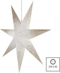 EMOS Vianočná hviezda papierová závesná so zlatými trblietkami na okrajoch, biela, 60 cm, vnútorná