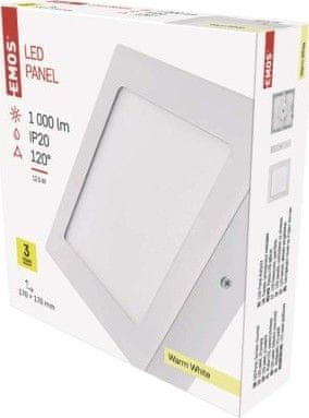 EMOS LED panel 170×170, štvorcový prisadený biely, 12W teplá biela