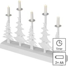 EMOS LED svícen – vánoční stromy se svíčkami, 24 cm, 2x AA, vnitřní, teplá bílá, časovač